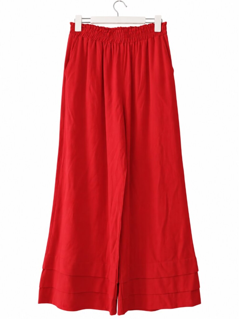 Allie Rose Space Between Poppy Red Linen Blend Ankle Tiered Hem Casual Pants S